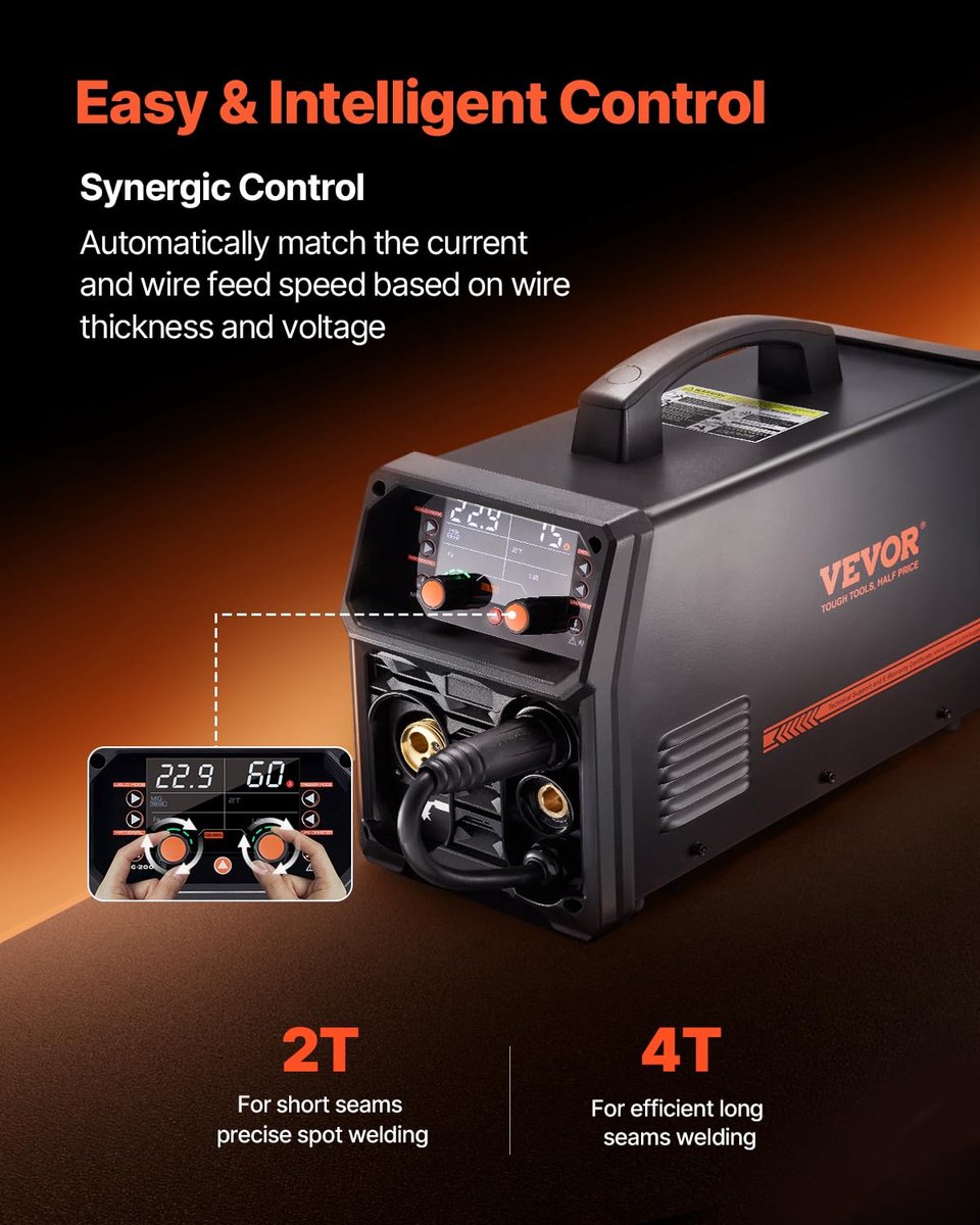 MIG-Lasapparaat - 200A - 5-in-1 Synergetische Lasmachine - Gasloos Lassen - IGBT-Invertertechnologie - Draagbaar Lasapparaat - LCD-Display - Voor Doe-het-zelver en Professional - MIG / MMA / Lift-TIG Geschikt - Compact en Krachtig - Complete Lasset – foto 4