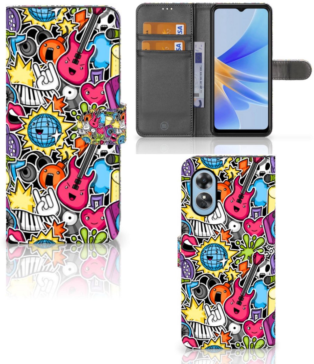 OPPO A17 Wallet Case met Pasjes Punk Rock
