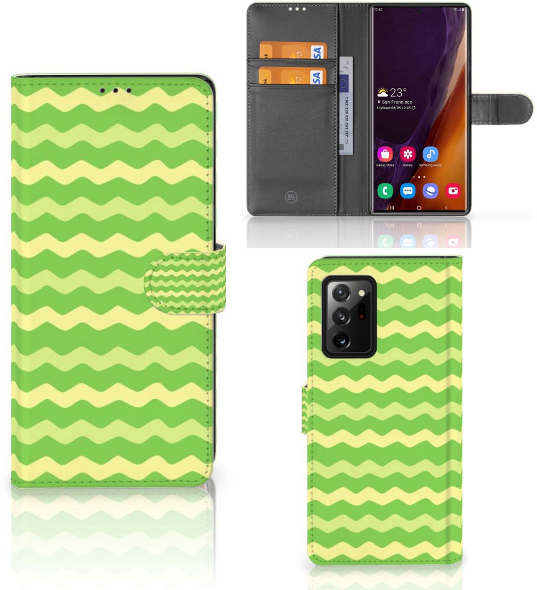 Book Case voor Samsung Galaxy Note20 Ultra Telefoon Hoesje Waves Green