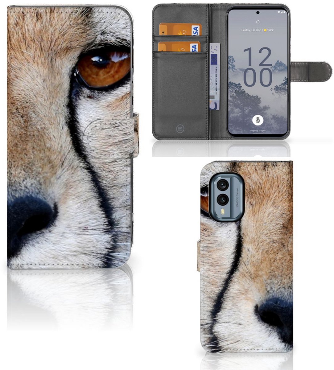 Nokia X30 Telefoonhoesje met Pasjes Cheetah