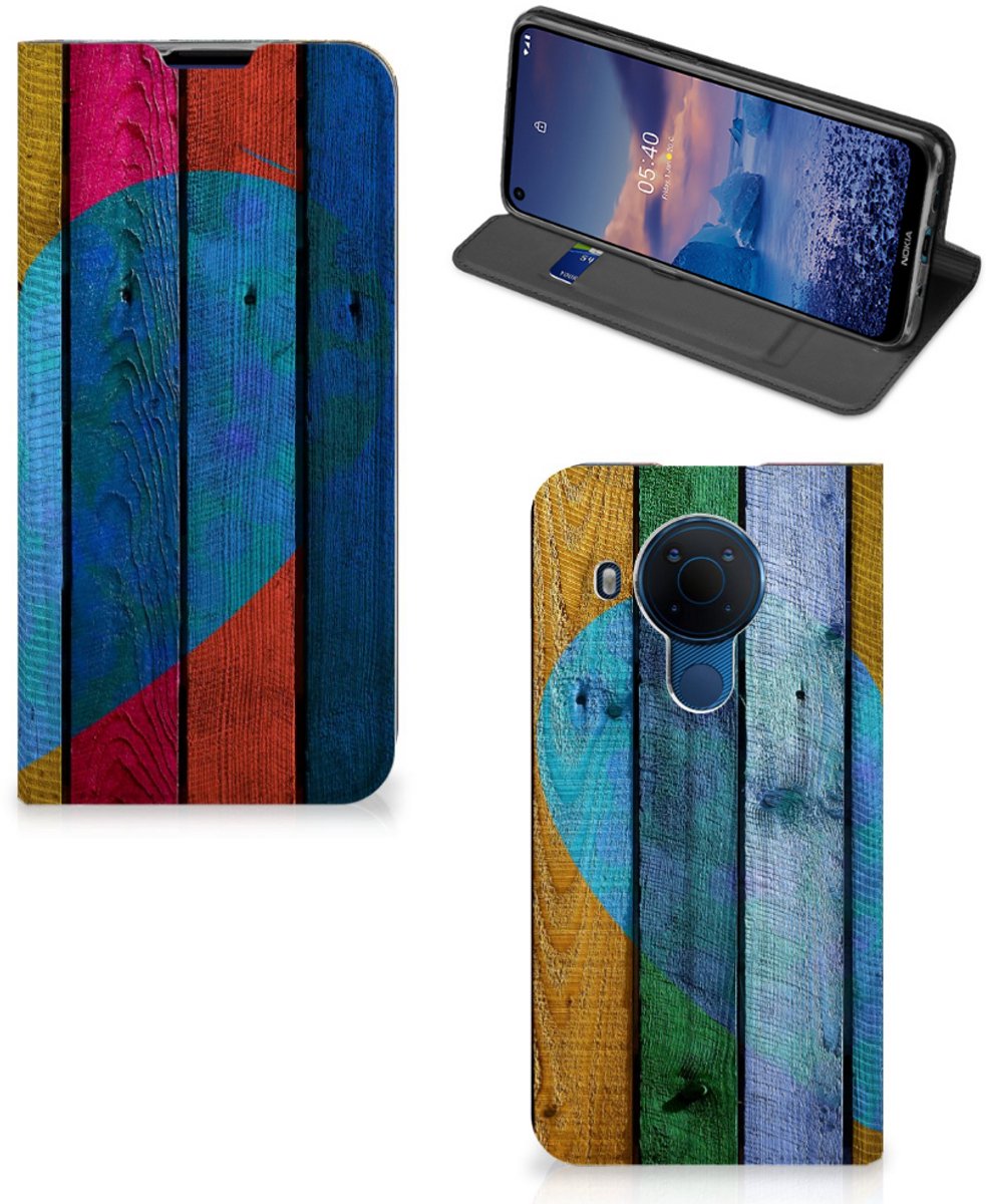 Nokia 5.4 Book Wallet Case Wood Heart - Cadeau voor je Vriend