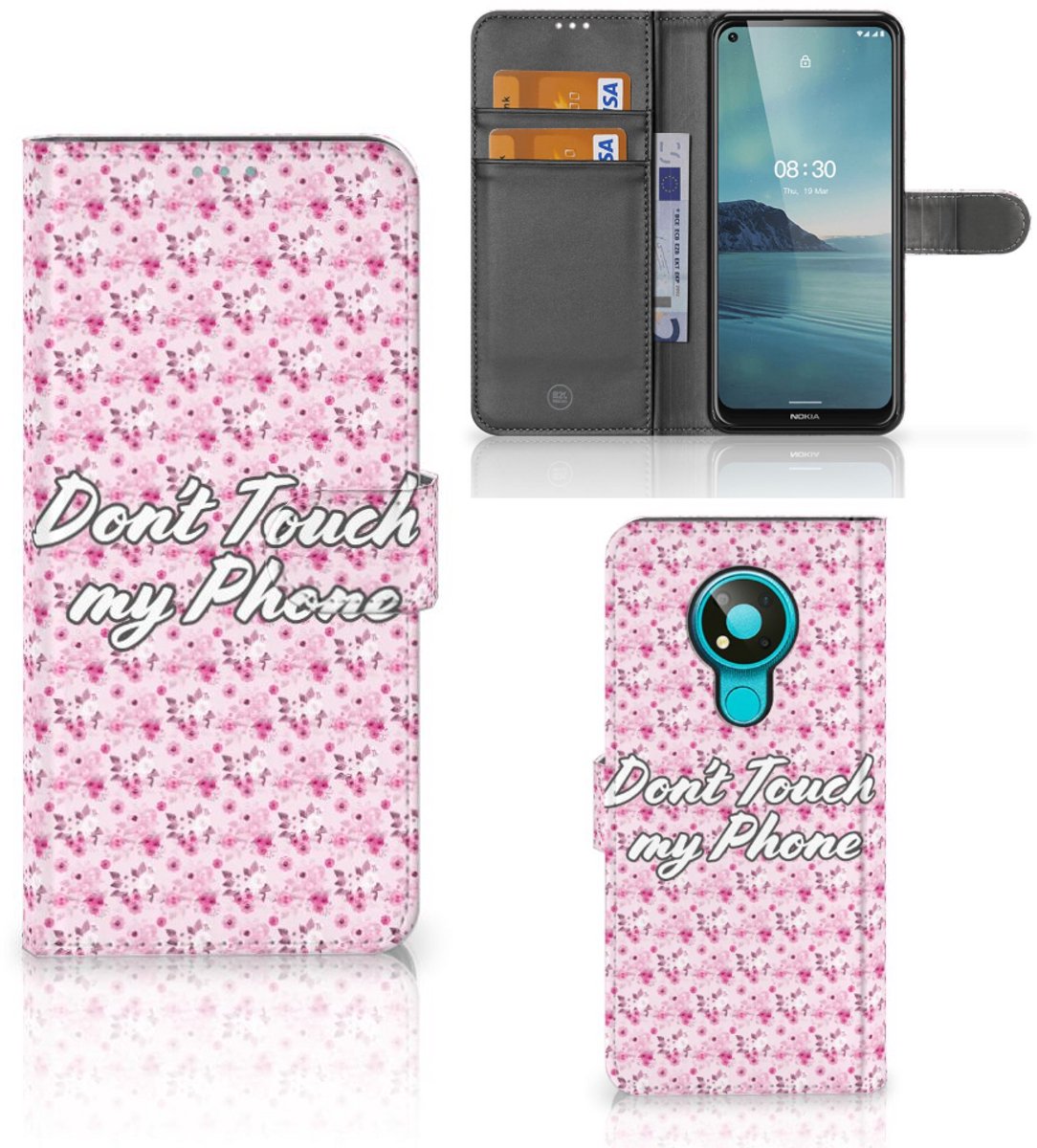 Nokia 3.4 Portemonnee Hoesje Flowers Pink DTMP