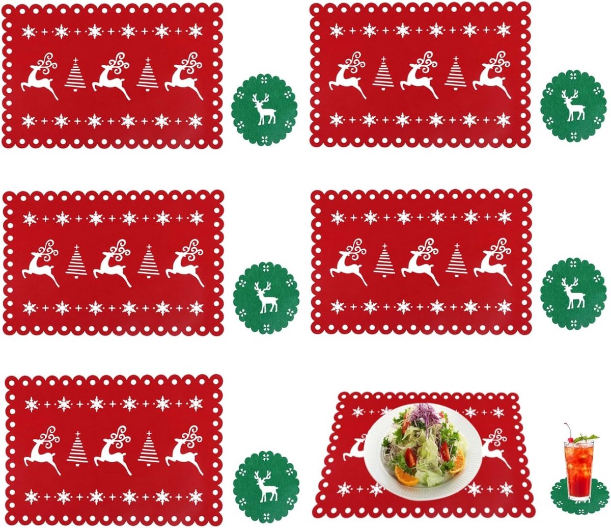 Kerstplacemats Set van 12 - Vilten Hittebestendige Eland Placemat voor Kerstmis