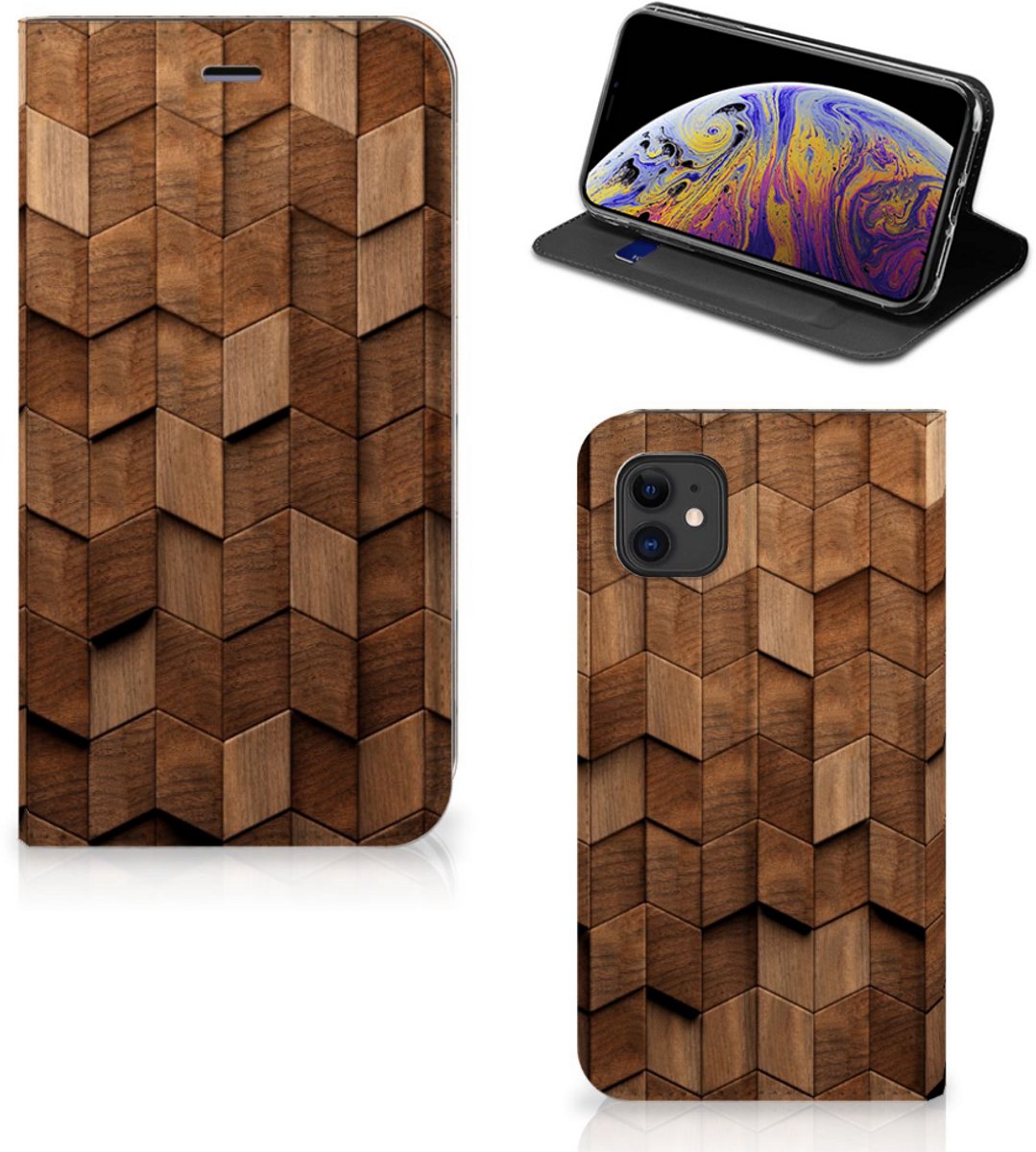 Book Wallet Case voor Apple iPhone 11 Wooden Cubes
