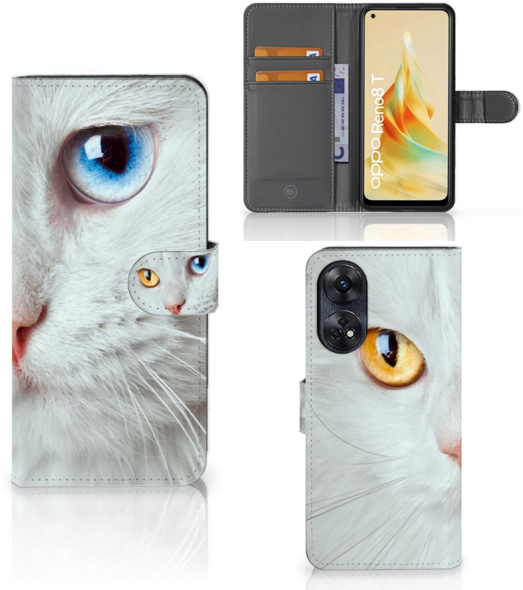 OPPO Reno8 T 4G Telefoonhoesje met Pasjes Witte Kat