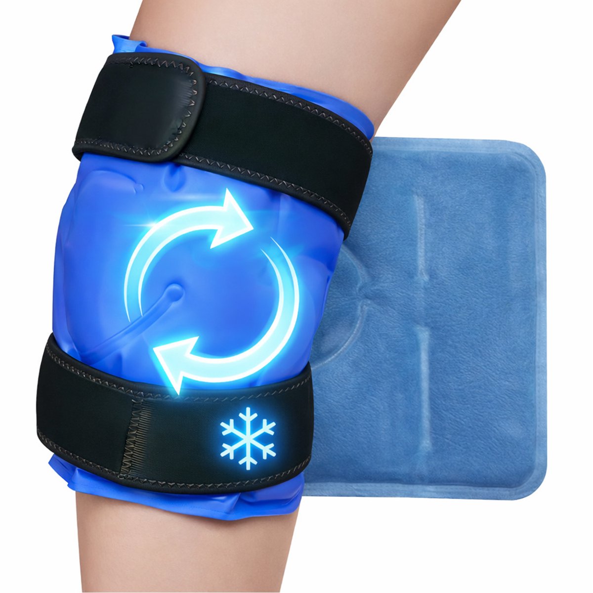 Topmelon Icepack Knie - Coldpack voor knie - Coolpack Herbruikbaar -Verkoelende Hot cold packs - Verstelbare Kniebandage – Gelpack Koud Compress tegen Pijn & Zwelling Blauw