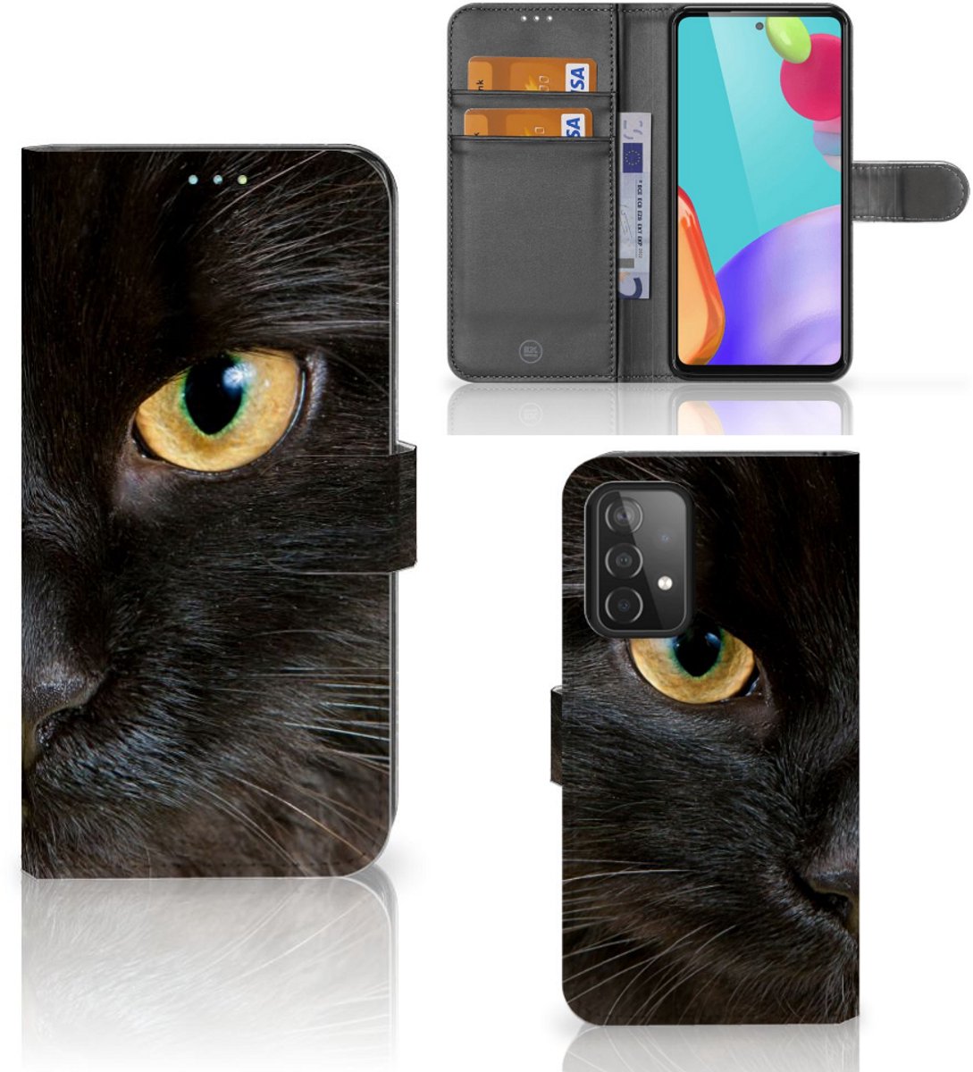 Samsung Galaxy A52 Telefoonhoesje met Pasjes Zwarte Kat