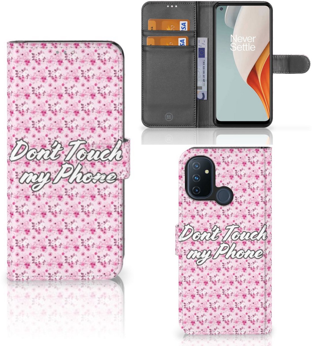 OnePlus Nord N100 Portemonnee Hoesje Flowers Pink DTMP