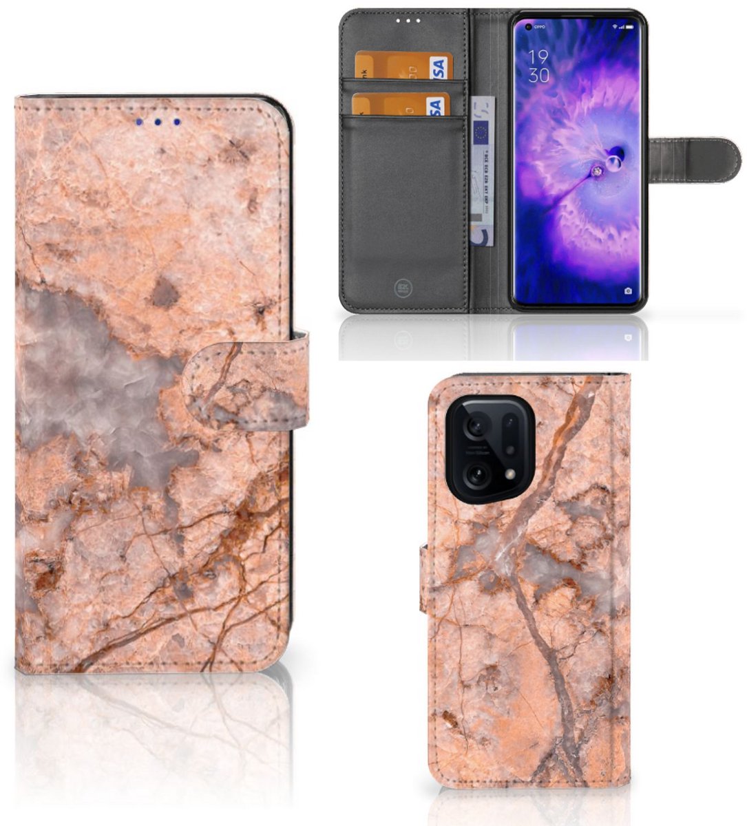 OPPO Find X5 Bookcase Marmer Oranje