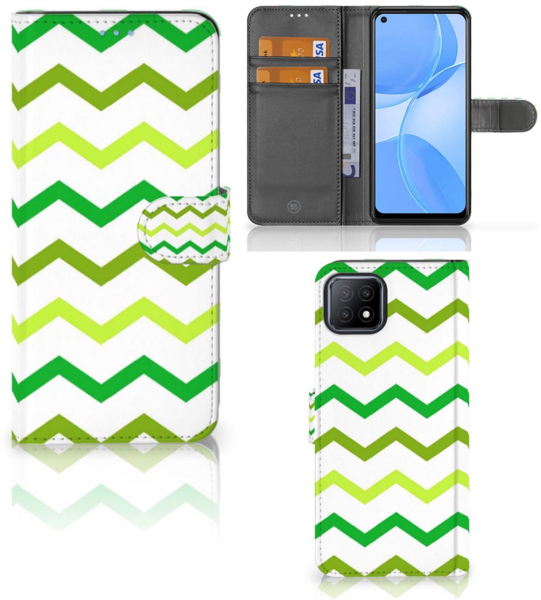 OPPO A73 5G Telefoon Hoesje Zigzag Groen