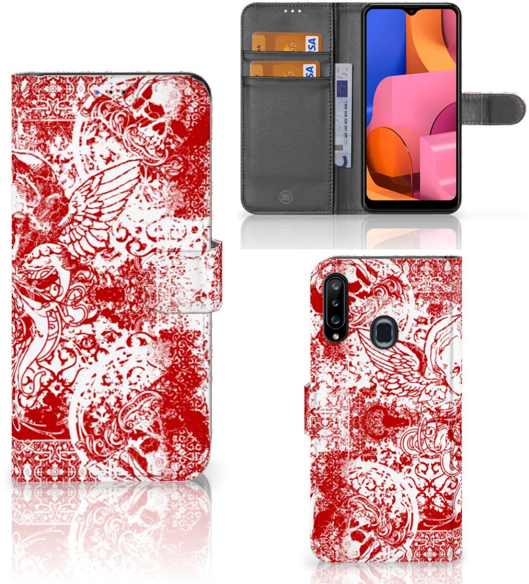 Telefoonhoesje met Naam Samsung Galaxy A20s Angel Skull Rood