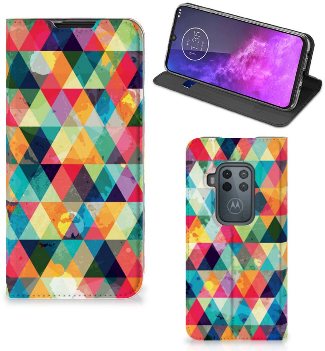 Motorola One Zoom Hoesje met Magneet Geruit