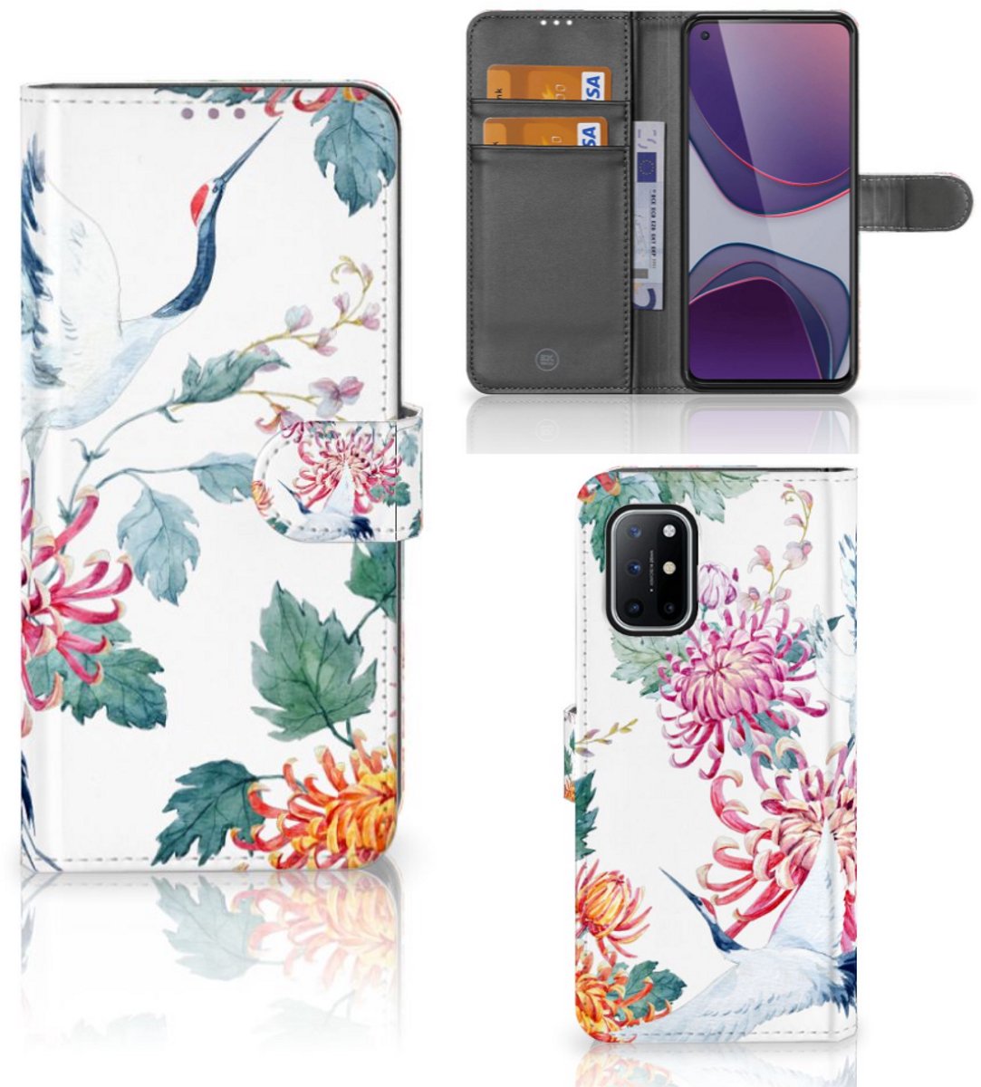 OnePlus 8T Telefoonhoesje met Pasjes Bird Flowers