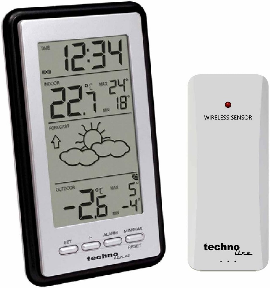 Weerstation met Vooruitzichten en Temperatuurweergave, Zilver