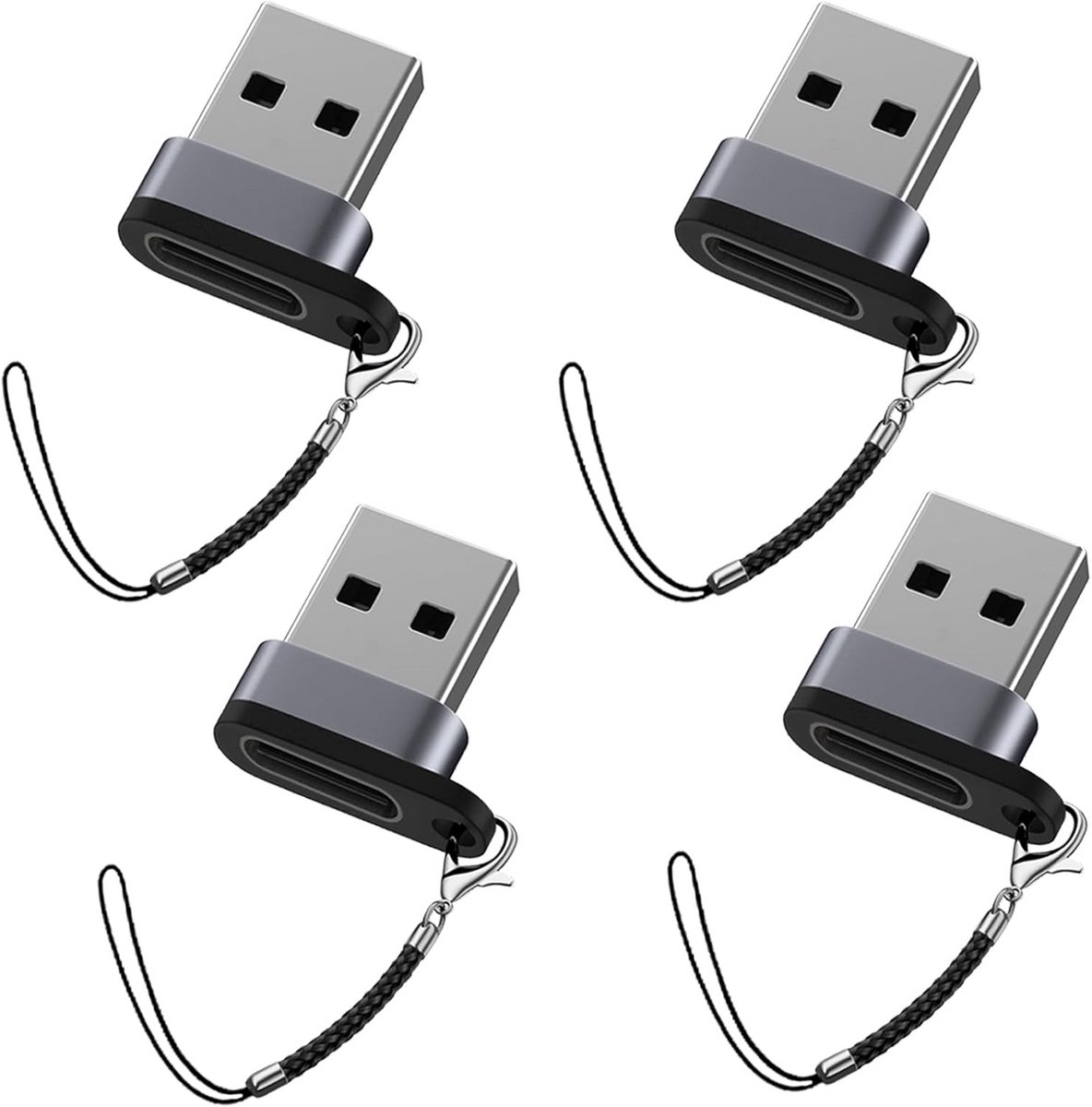 USB C naar USB Adapter - Set van 4, Draagbare Koppelingssleutel voor Snelle Overdracht