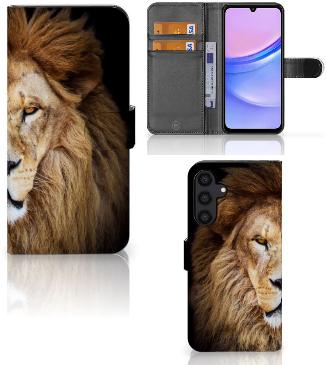 Samsung Galaxy A15 Telefoonhoesje met Pasjes Leeuw