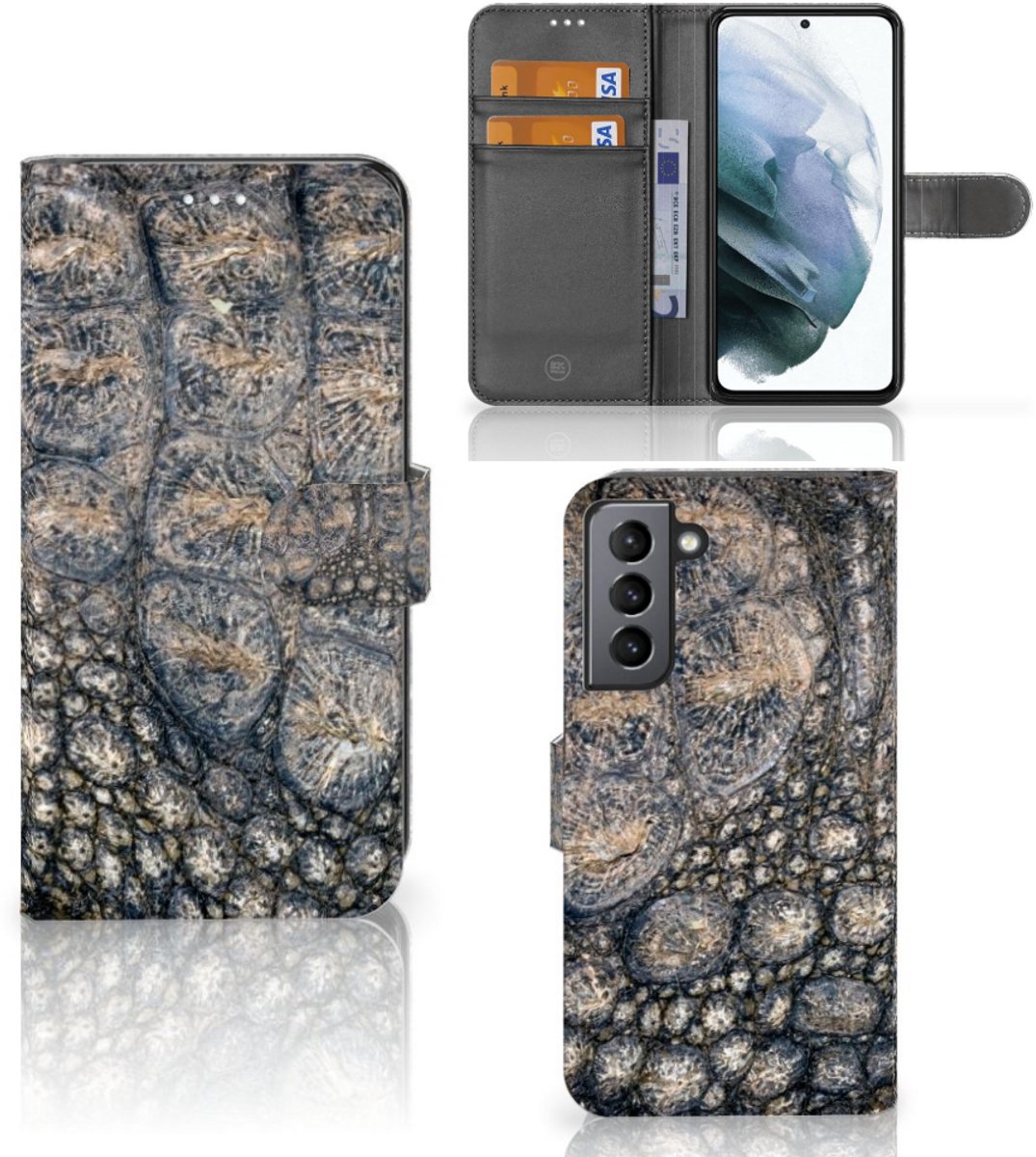 Book Case voor Samsung Galaxy S21 FE Telefoonhoesje met Pasjes Krokodillenprint
