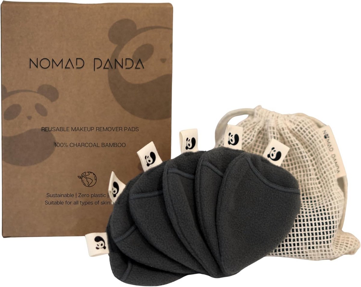 Wasbare Make-up Verwijder Pads - 100% Bamboe Charcoal, 6 Stuks + Opbergtas