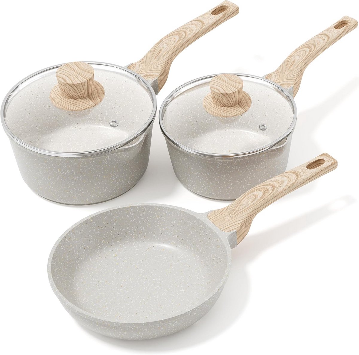 Inductiepannenset met Granieten Coating - 18 cm en 20 cm Steelpan, 24 cm Braadpan