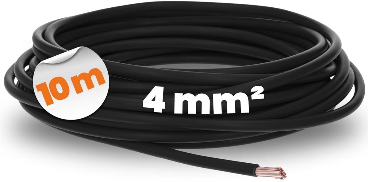 Flexibele 4 mm² Enkeladerige Installatiekabel 10 Meter Zwart