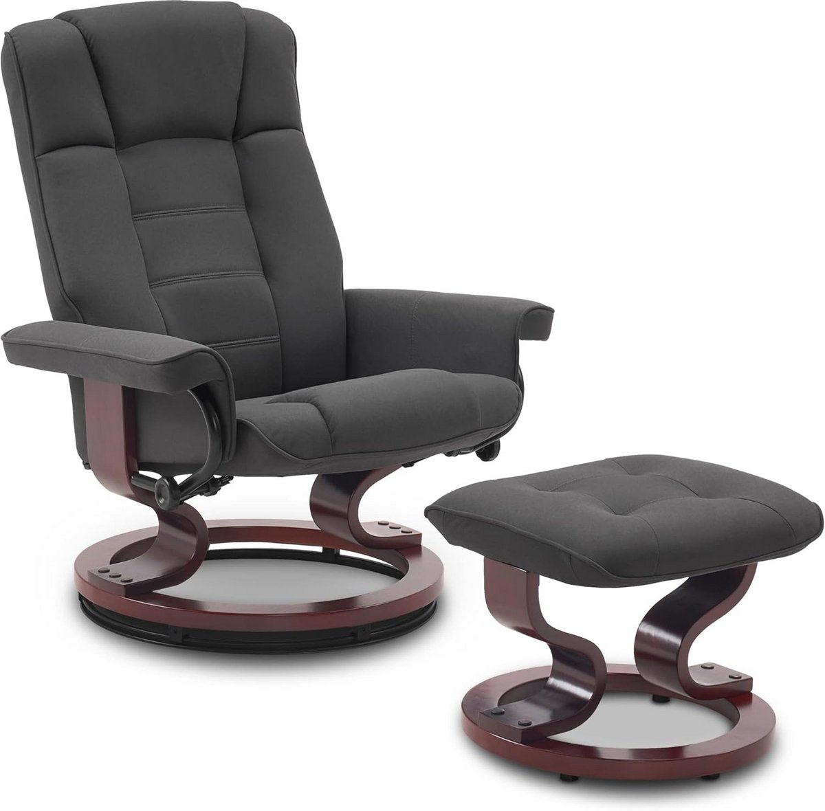 Luxe Relaxfauteuil met Voetenbankje - 360 Graden Draaibaar en Verstelbaar met Hoge Zwartgrijze Stof