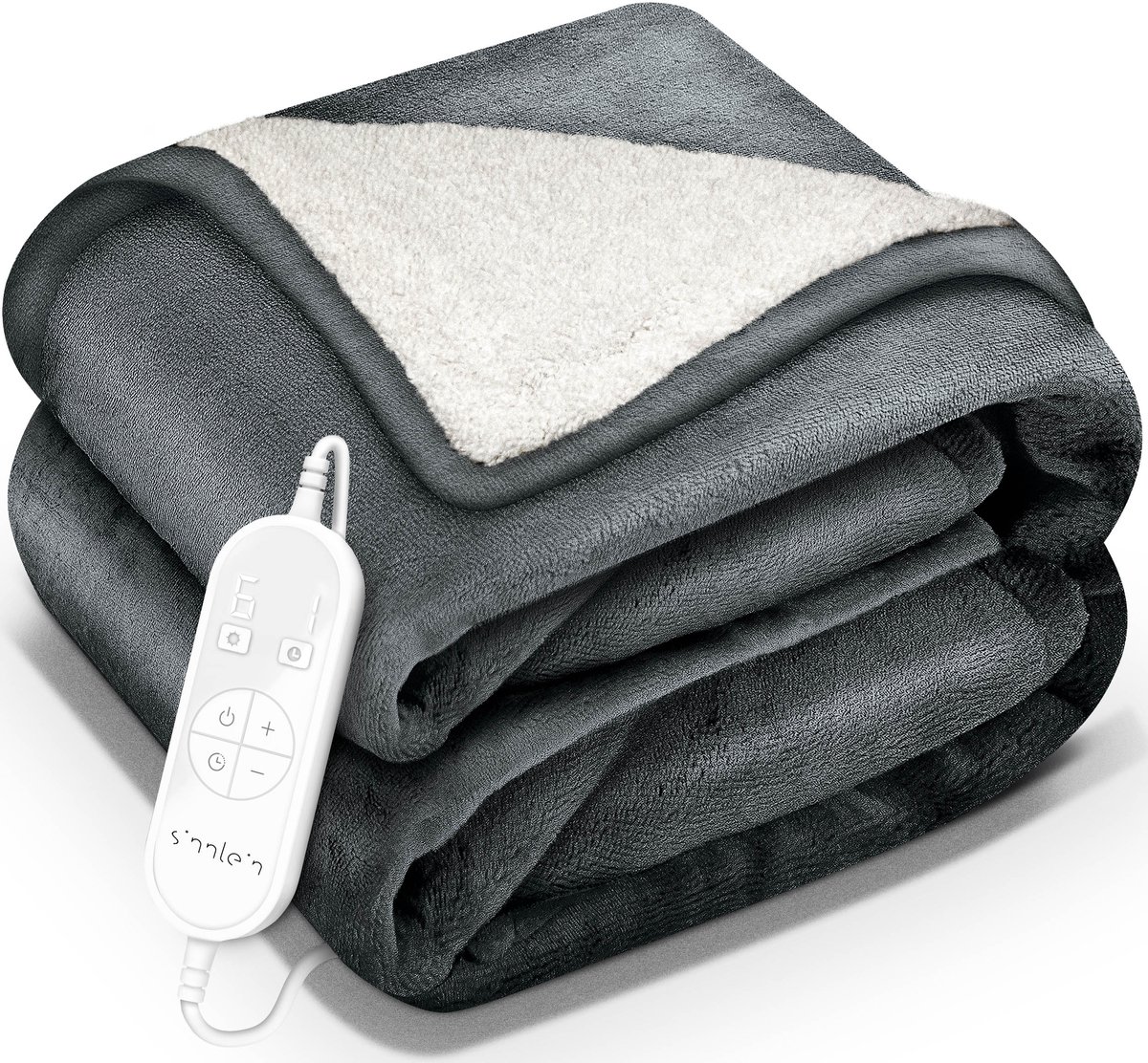 sinnlein® Elektrische Deken 200x180cm met Automatische Uitschakeling | Elektrische Warmtedeken met 9 Temperatuurniveaus | Wasbare Knuffeldeken voor Bed, Bank | met Timer en Digitaal Display