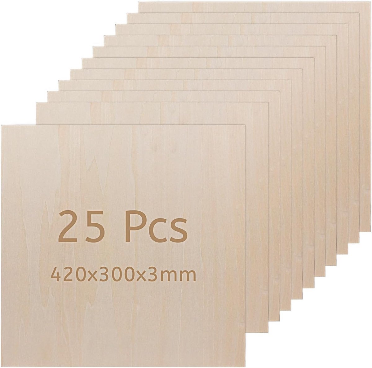 25 Stuks Multiplex Platen Lindehout 3mm 300x300mm Ongeschuurd Hout voor Modelbouw en Knutselwerk