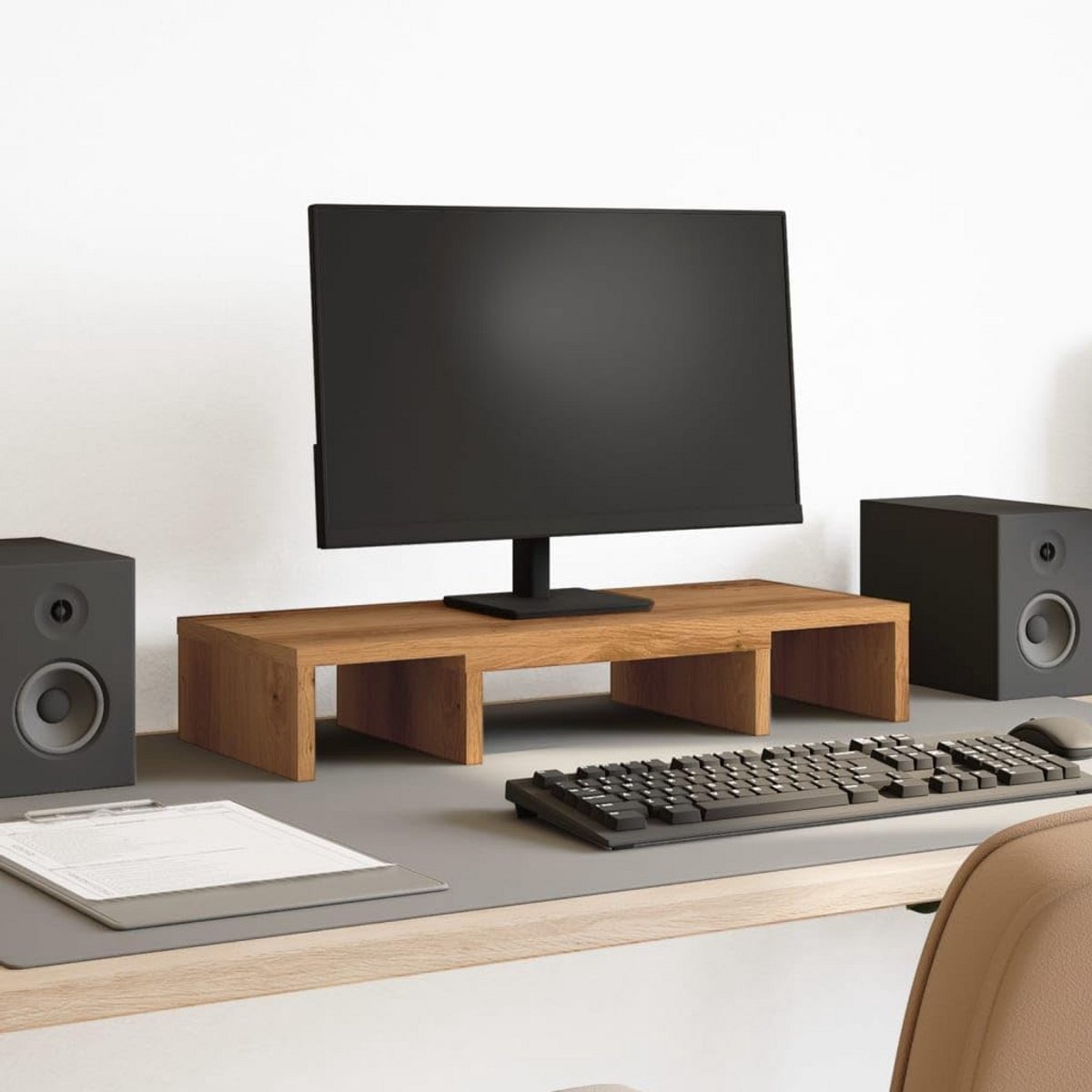 Verstelbare Monitorstandaard Houten Bureau Organiser voor Ergonomisch Zicht