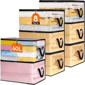 MeubelsvanJoep 8 pièces boîtes de rangement 55 x 35 x 31.5 CM, 60 Litres, boîte de rangement avec couvercle, poignée renforcée, vêtements, sac de rangement, boîte à vêtements, cartons de déménagement pour vêtements, robes, literie, transparent