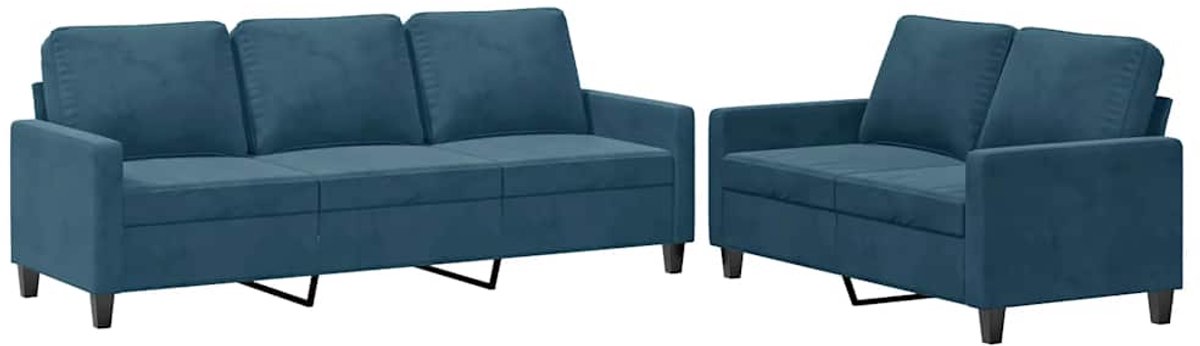 vidaXL - 2-delige - Loungeset - met - kussens - fluweel - blauw