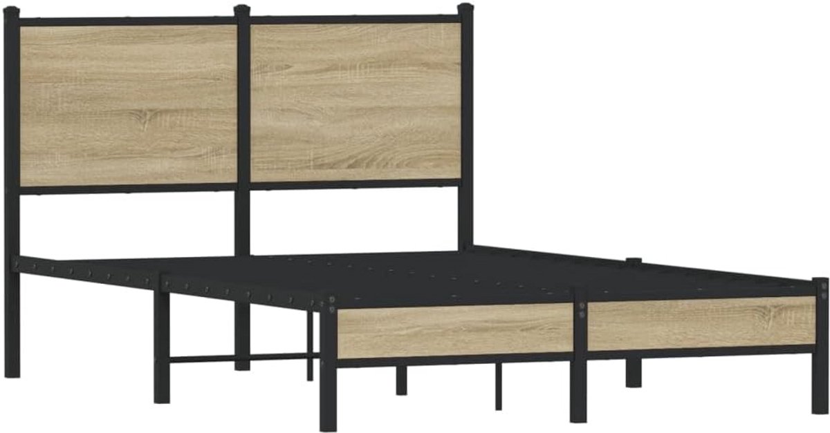 Tweepersoons Bedframe met Hoofdbord Metaal en Sonoma Eikenlook - 120x200 cm Ledikant