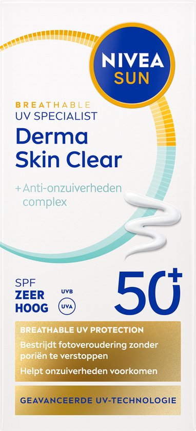 NIVEA SUN UV Face Derma Skin Clear Ultralichte Zonnebrand SPF50+ - Voor de onzuivere huid - met Niacinamide - Zonnebrandcrème - 40ml