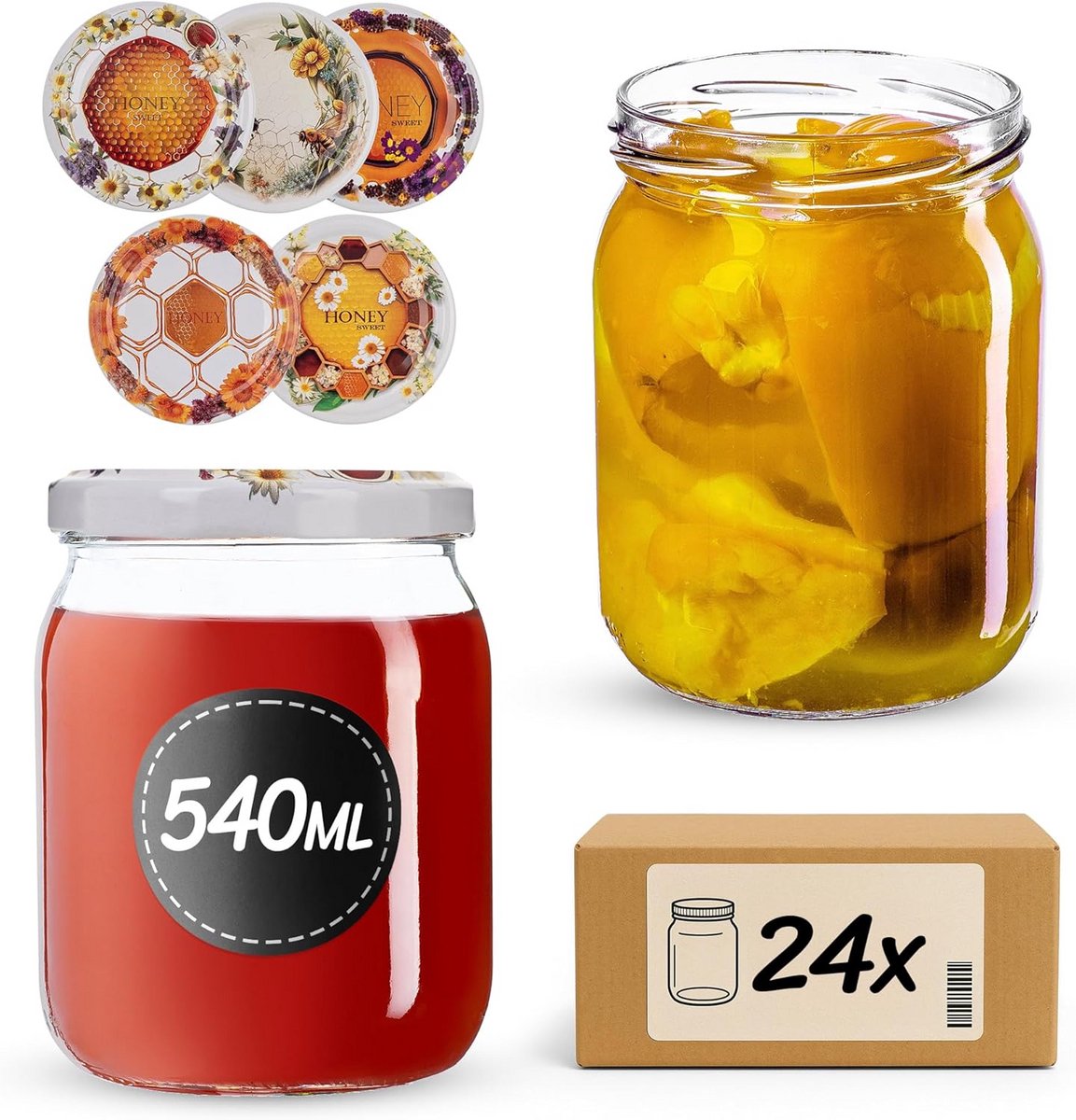 Set van 24 Inmaakpotten 540ml met Schroefdeksels voor Inmaken en Bewaren