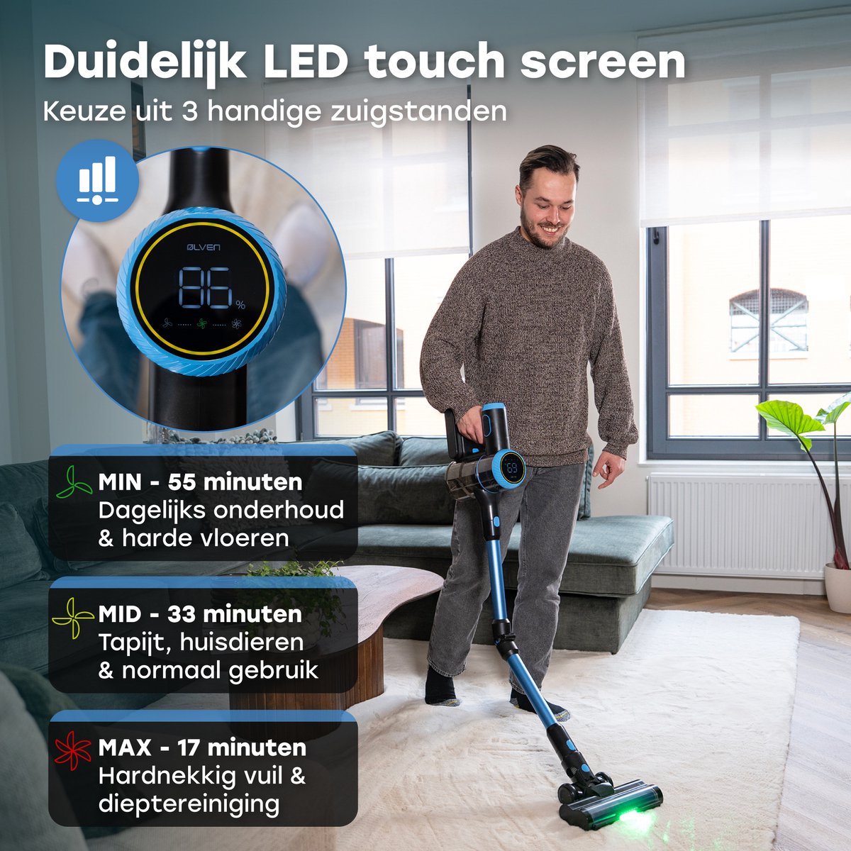 Ølven CleanMax Draadloze Stofzuiger met 110Min Accu - afbeelding 2