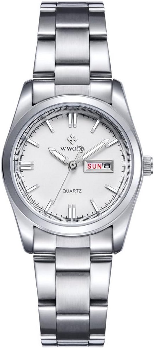 Dameshorloge Klassiek Zakelijk Kwarts Lichtgevend Week Kalender RVS Band Polshorloge