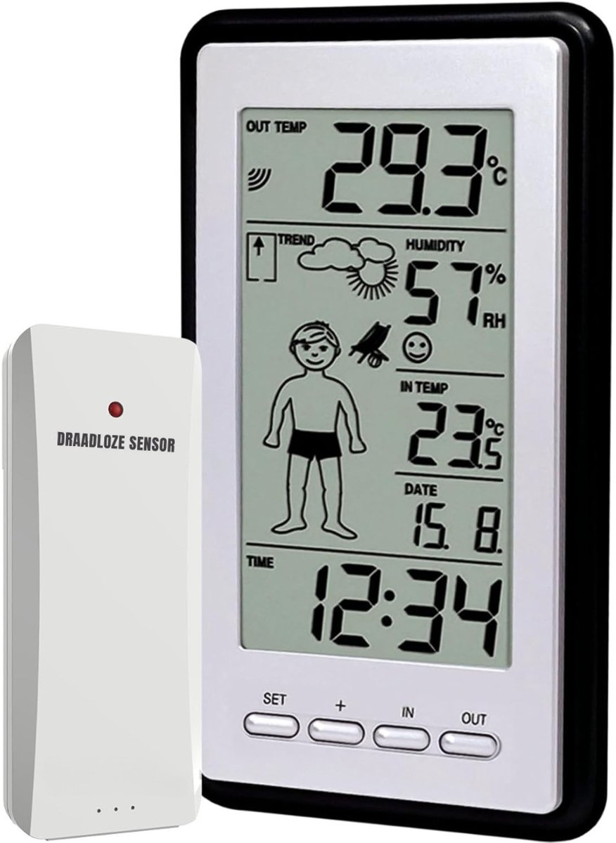 SCH® Weerstation met Buitensensor - Weerstation - Zwart - 9cm x 3cm x 15cm