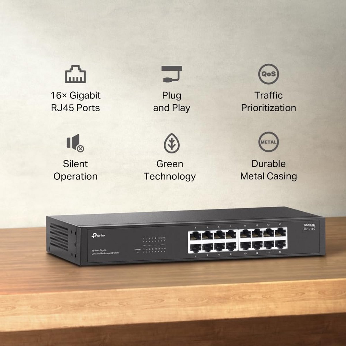 16-Poorts Gigabit Netwerk Switch - Desktop & Rackmonteerbaar - Plug & Play