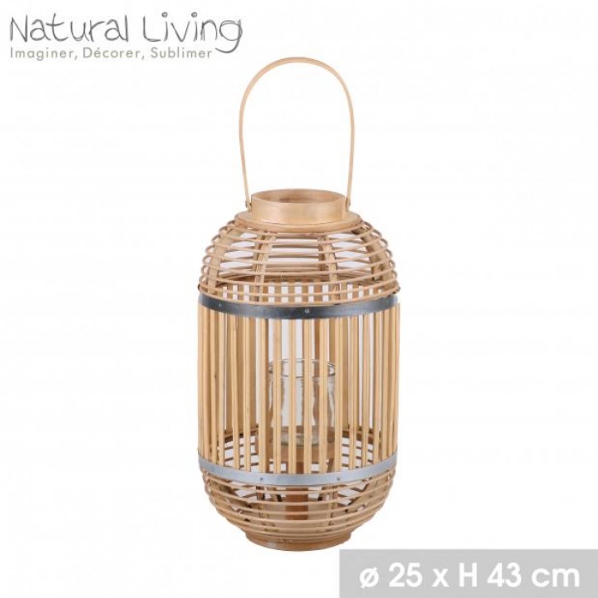 "NATURAL LIVING" Lantaarn Saigon in bamboe en metaal Ø25 cm x H43 cm