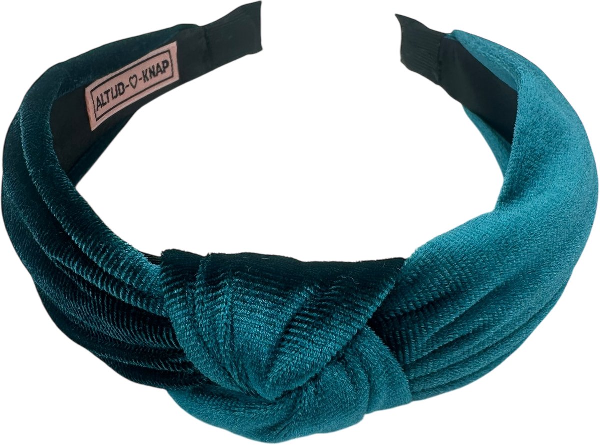 Altijd Knap - Haarband Velvet met Knoop Zeeblauw - Zeeblauwe velvet haarband met knoop