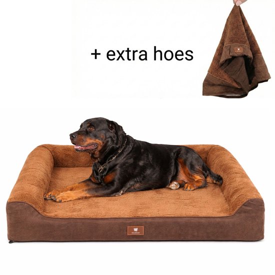 Meritosh© luxe orthopedisch hondenkussen L 107x81cm - Hondenmand met wasbare waterdichte hoes - Zacht hondenbed voor middelgrote en grote honden - Bruin