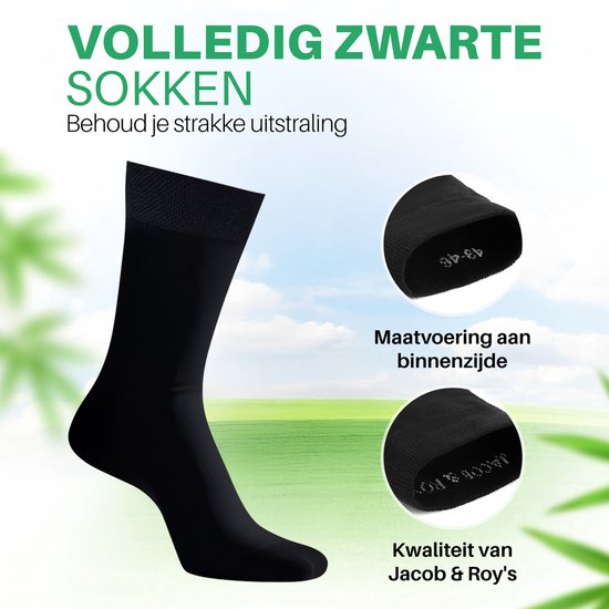 Zwarte sokken, maatvoering aan binnenzijde, kwaliteit van Jacob & Roy's.