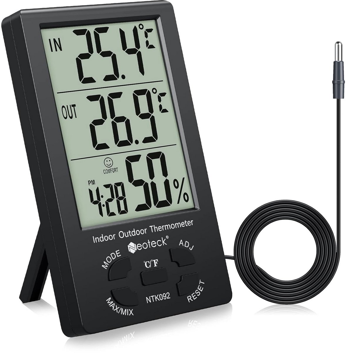 Digitale Binnen en Buiten Thermometer Hygrometer met Max Min Geheugen en LCD Display