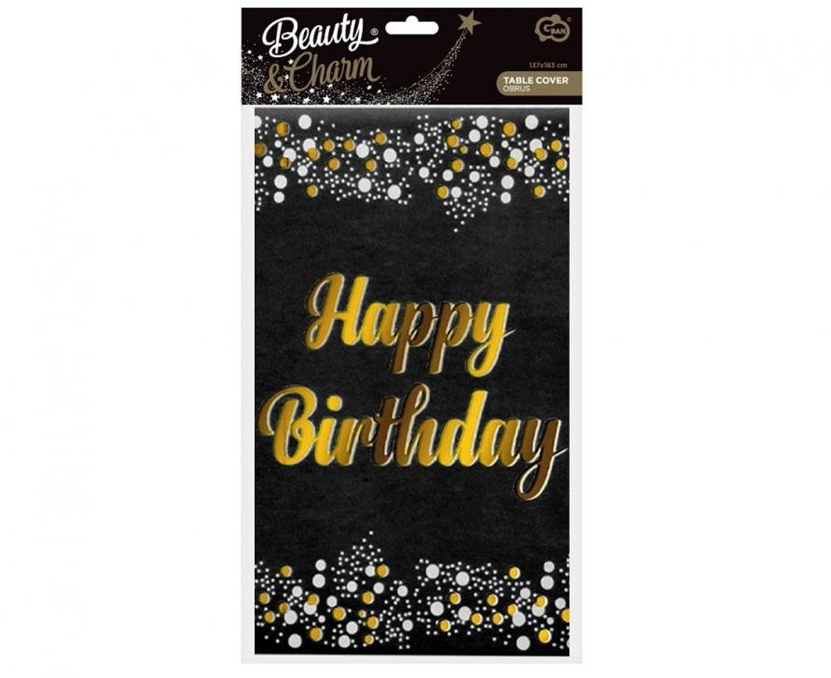 Happy Birthday B&C Zwart Happy Birthday folie tafelkleed 137x183 cm