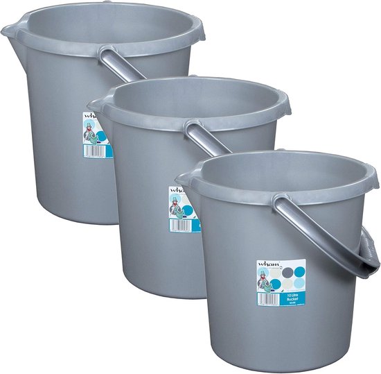 3-Delige Set Grijze Emmer van 10 Liter met Handvat voor Schoonmaak en Opslag
