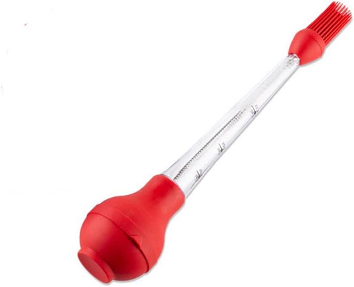 Siliconen Baster voor Vlees en Gevogelte met Injectienaald en Reinigingsborstel - Rood