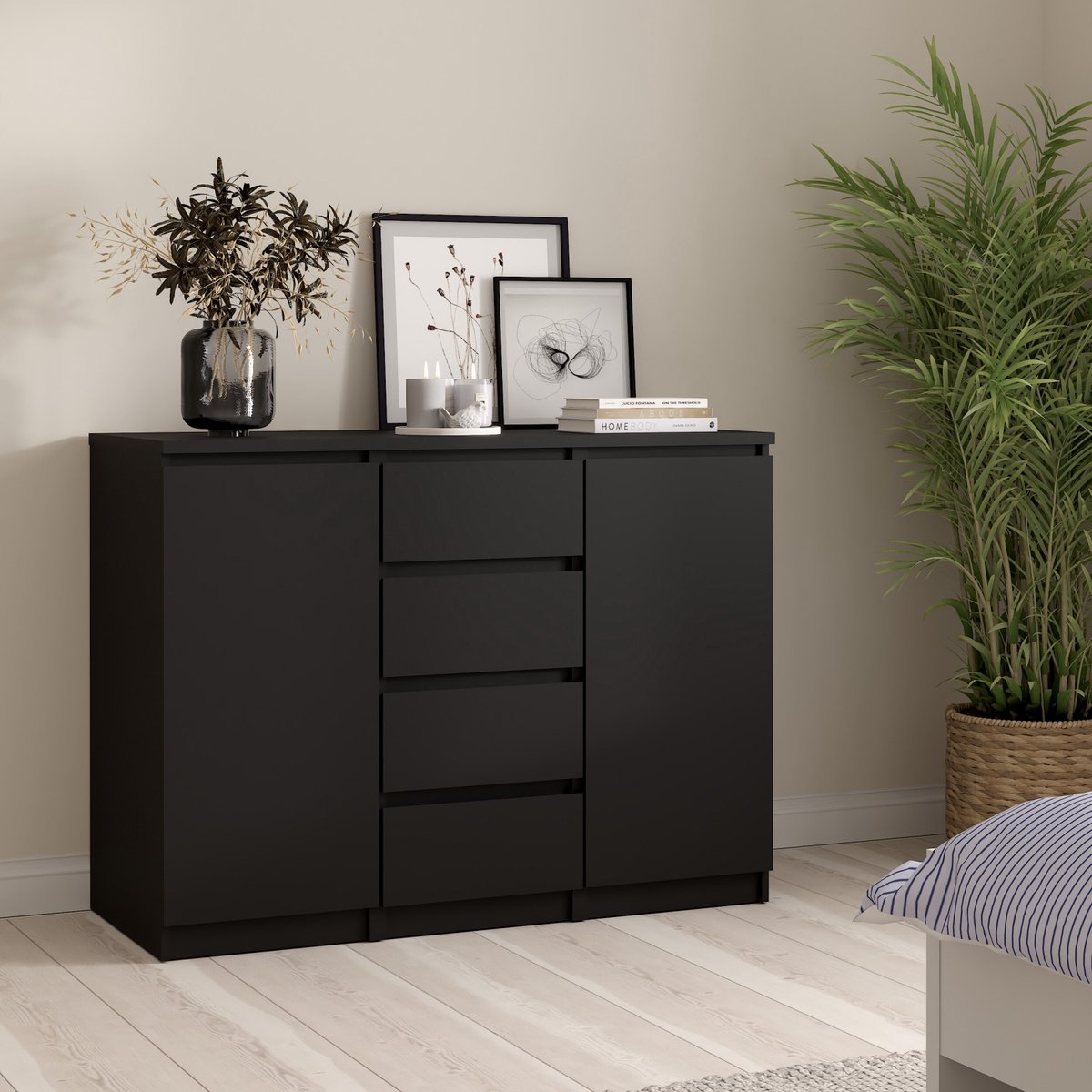 Dressoir Luna - Minimalistische Wandkast - 4 Lades & 2 Deuren - Greeploos