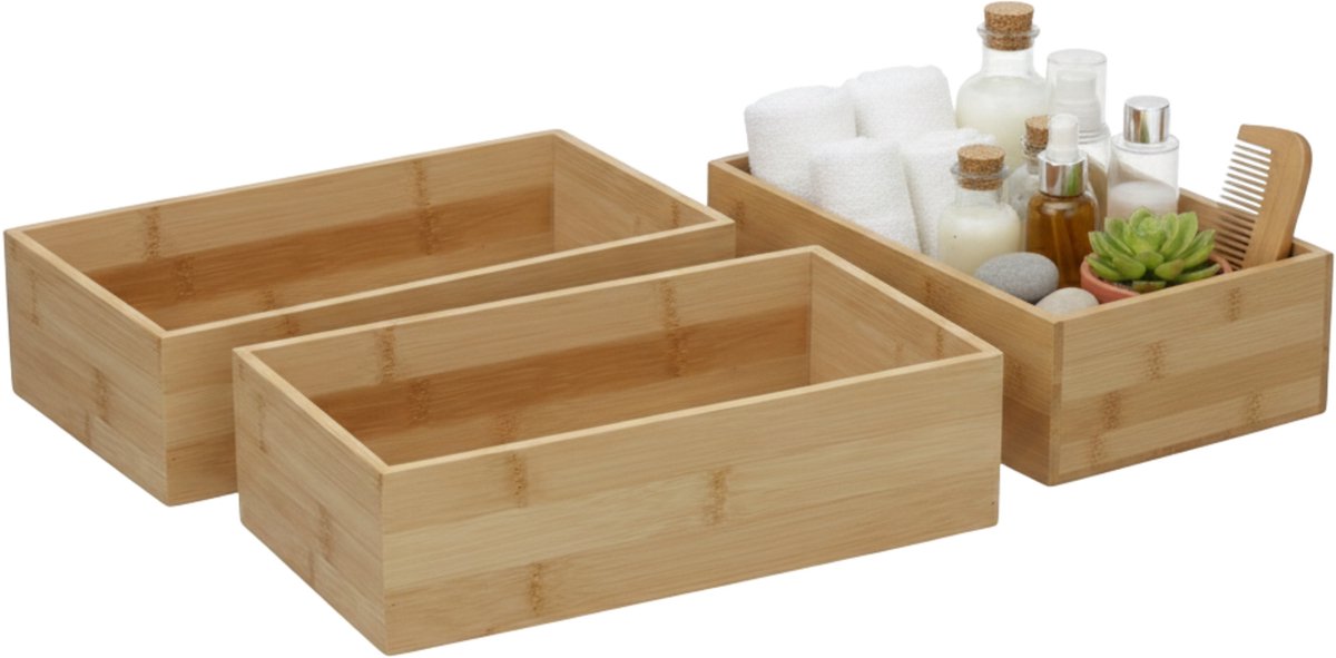 Gerimport Lade organizer - 3x - bamboe hout - 25 x 15 x 7 cm - bakje - kast sorteerbakje