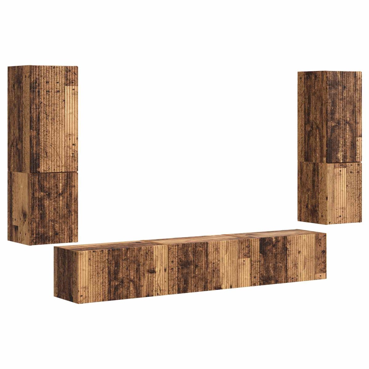 vidaXL - Tv-meubelset - Wandgemonteerd - 4 - pcs - Oudhout - Bewerkt - hout