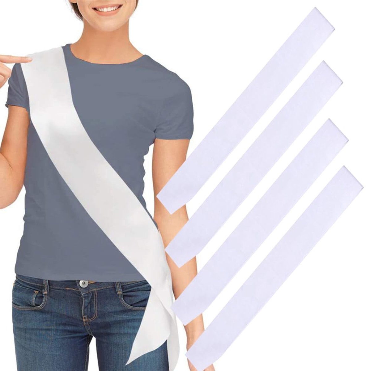 Witte Satijnen Sjerpen - Ideaal voor DIY - Afmeting 158 x 9.5 cm