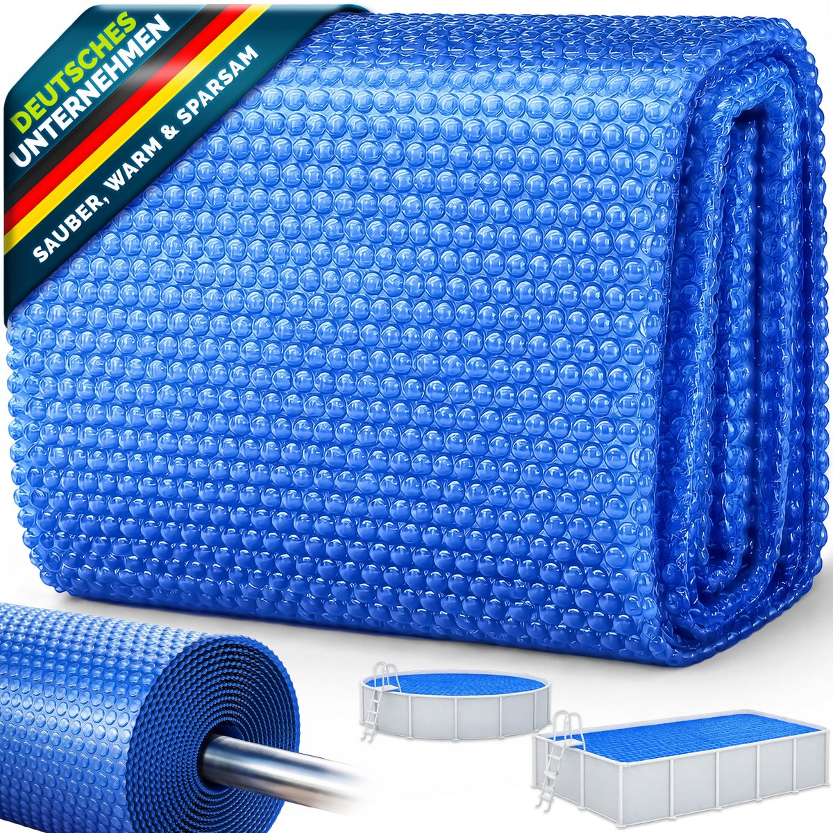 tillvex Zwembad op zonne-energie Rechthoekig & Rond | Zonnefolie Dikte 120 µm | Solar Cover kan op maat gesneden worden | Zwembadverwarming voor waterverwarming (Blauw, 700x400 cm)